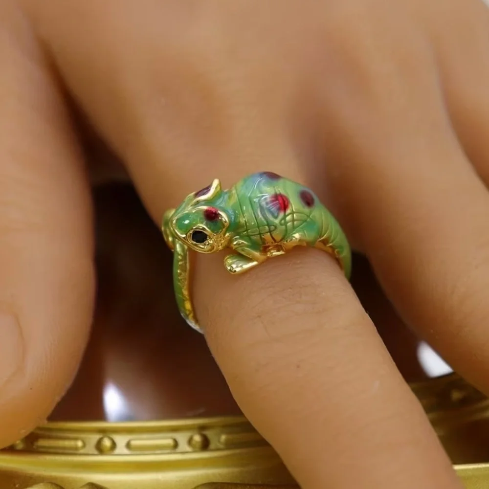 Green Chameleon Adjustable Ring. Lizard Adjustable ring. Gecko Adjustable ring - Picture 4 of 7
